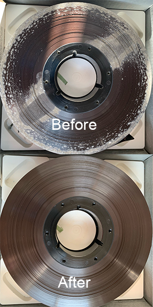 Tape with mold, before and after cleaning