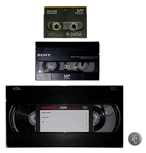 3 types of digital audio tape: DAT, DTRS, ADAT