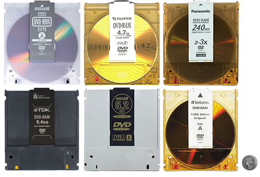 a variety DVD-RAM disks including Maxell, Panasonic, FujiFilm, Memorex, Verbatim and TDK